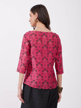 Chanderi Festive Print Top - Pink And Multicolour