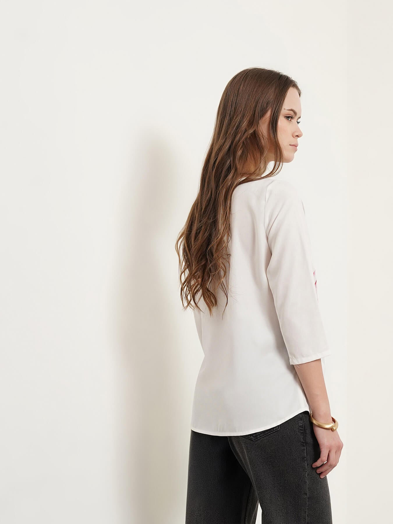 Boat Neck Placement Print Top - White and Pink