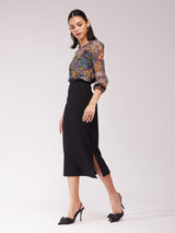 Chiffon Floral Print Top - Navy And Multicolour