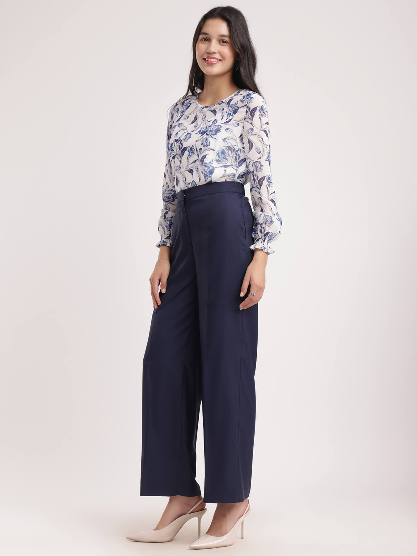 Round Neck Sheer Floral Top - White