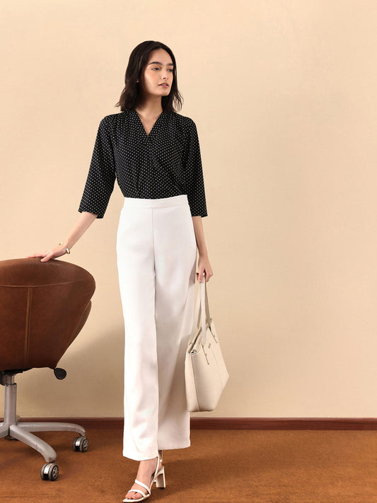 V Neck Polka Dot Top - Black and White