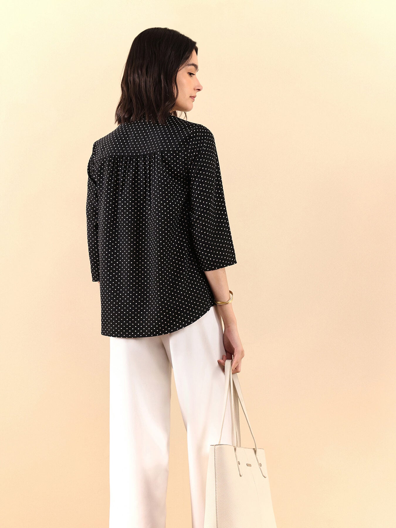 V Neck Polka Dot Top - Black and White