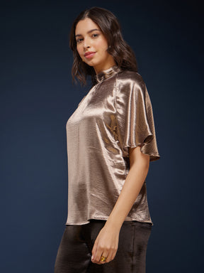 Satin Tie-Up Top - Brown