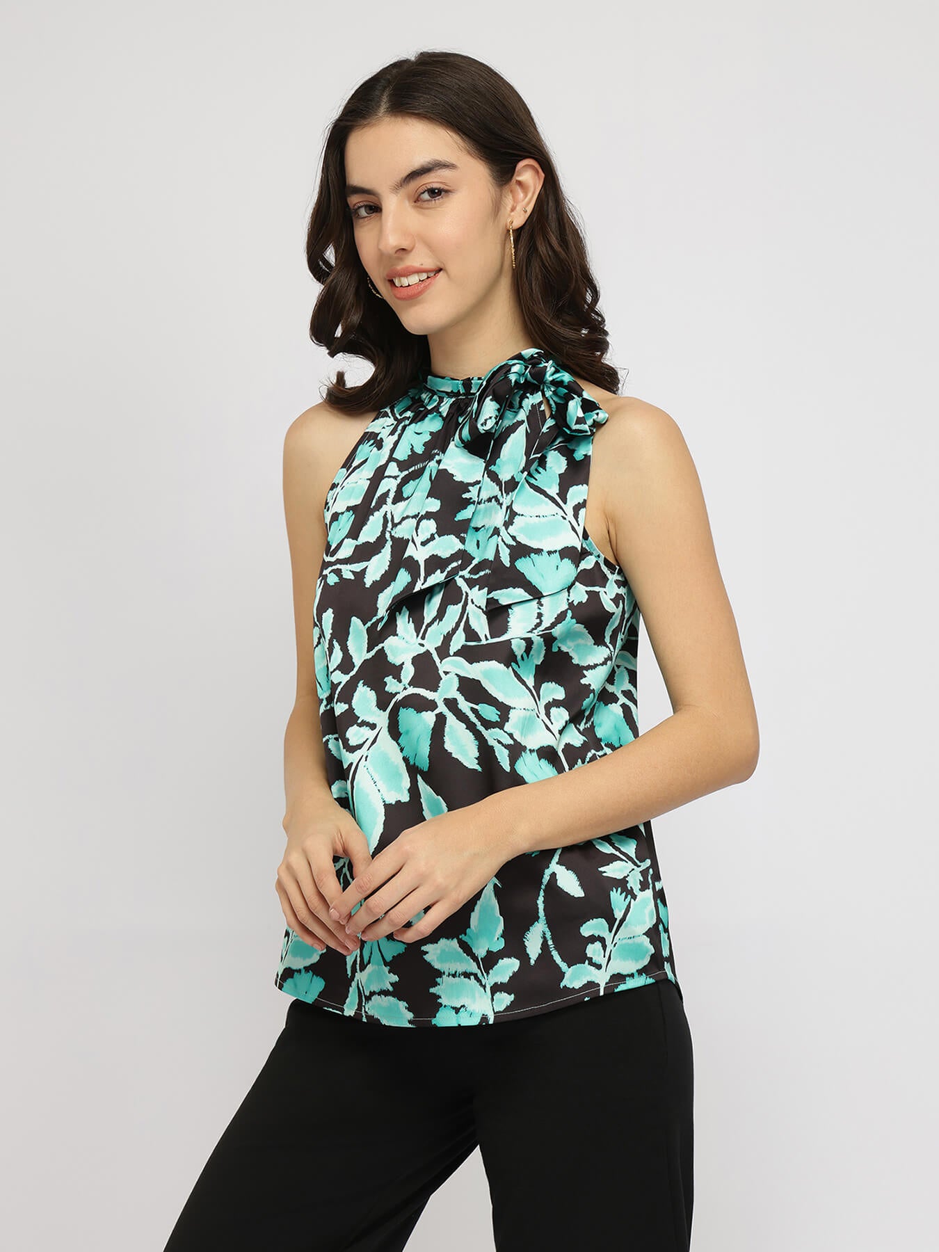 Satin Halter Neck Top - Teal