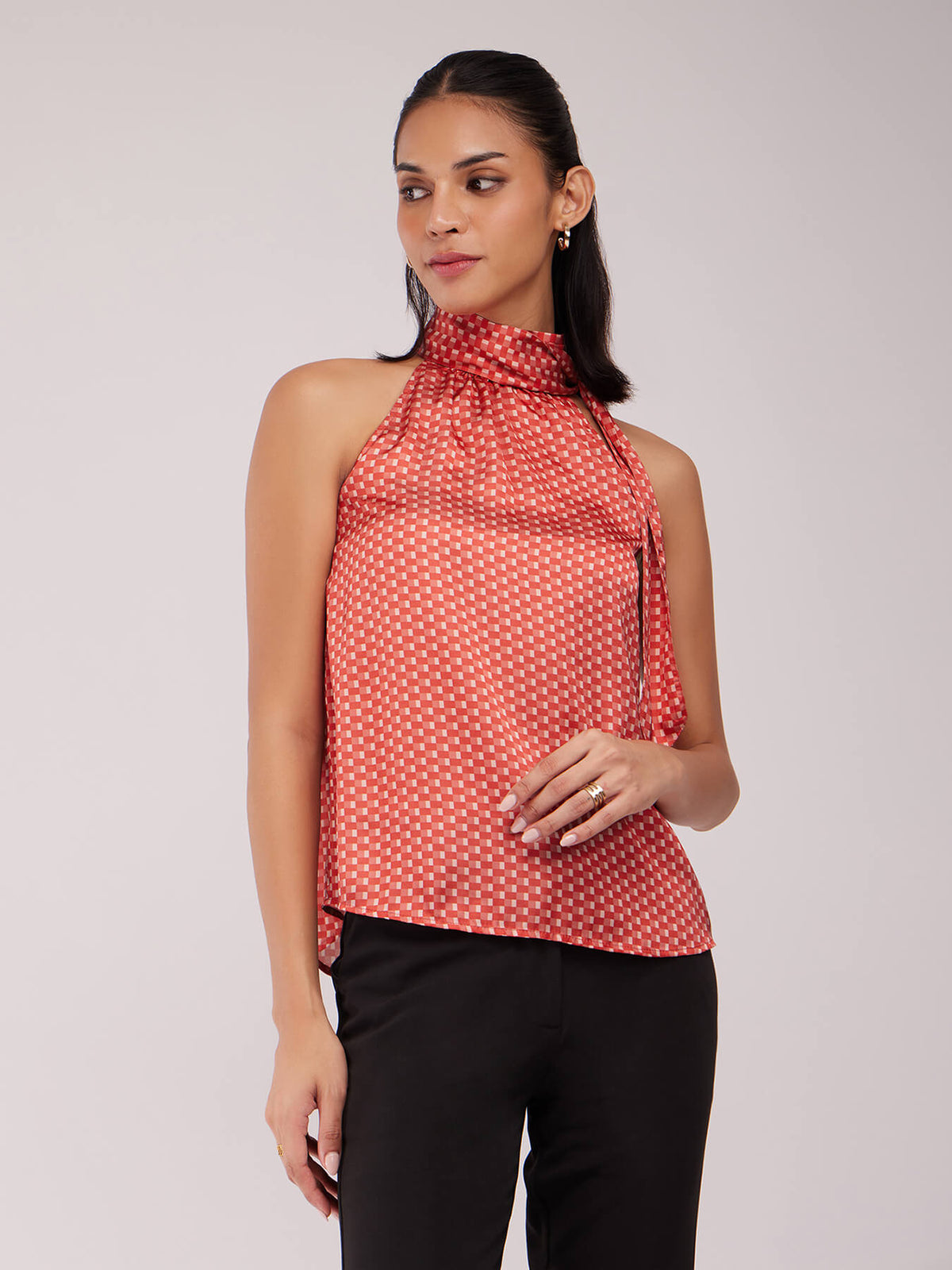 Satin Halter Neck Top - Orange