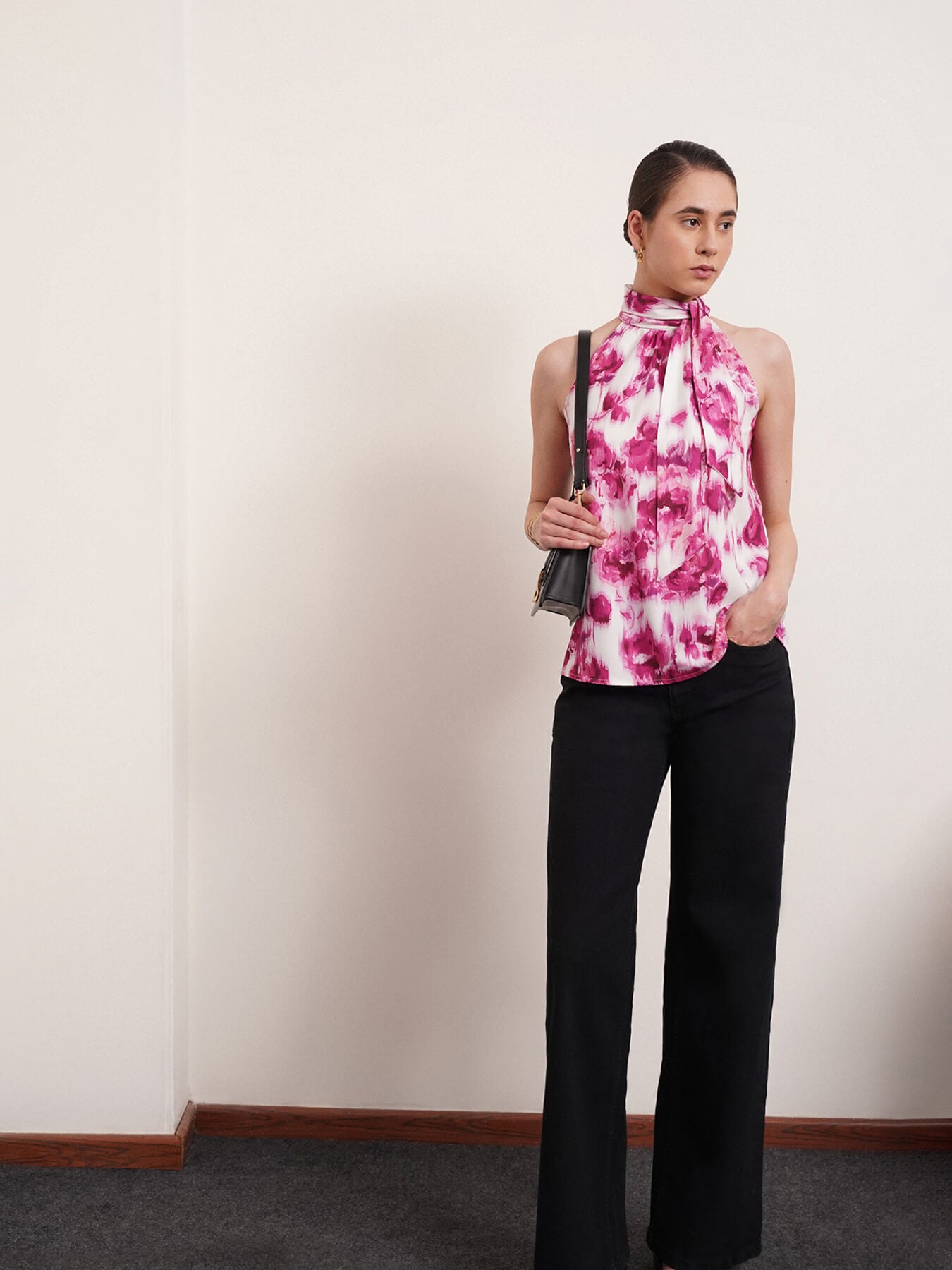 Floral Halter Neck Top - Pink And White