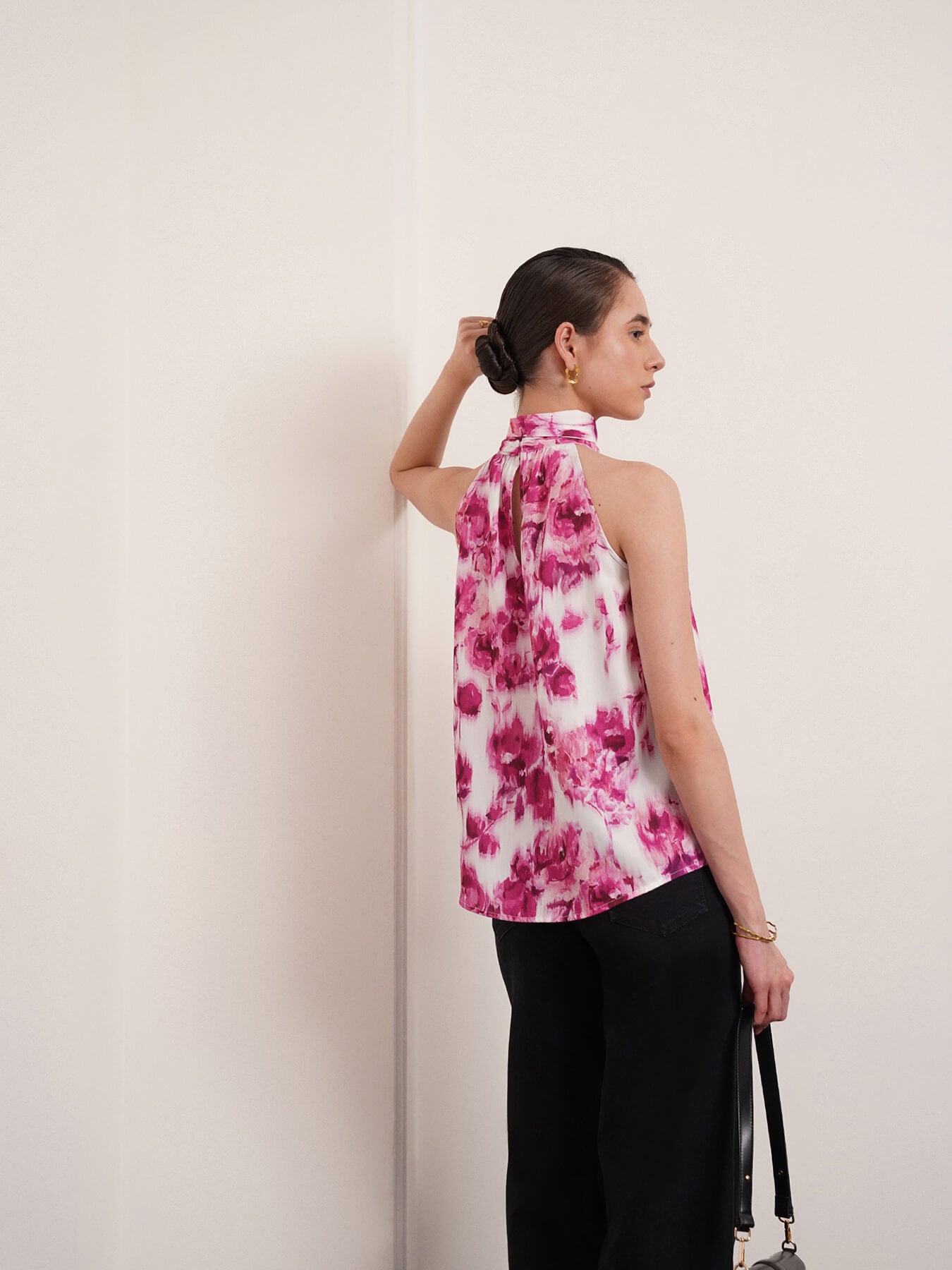 Floral Halter Neck Top - Pink And White