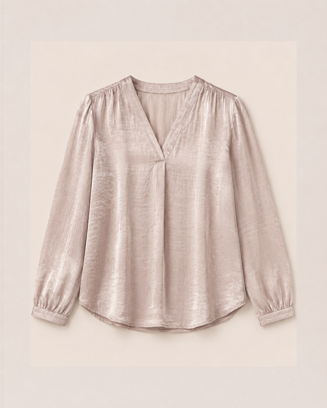 Satin V Neck Top - Beige