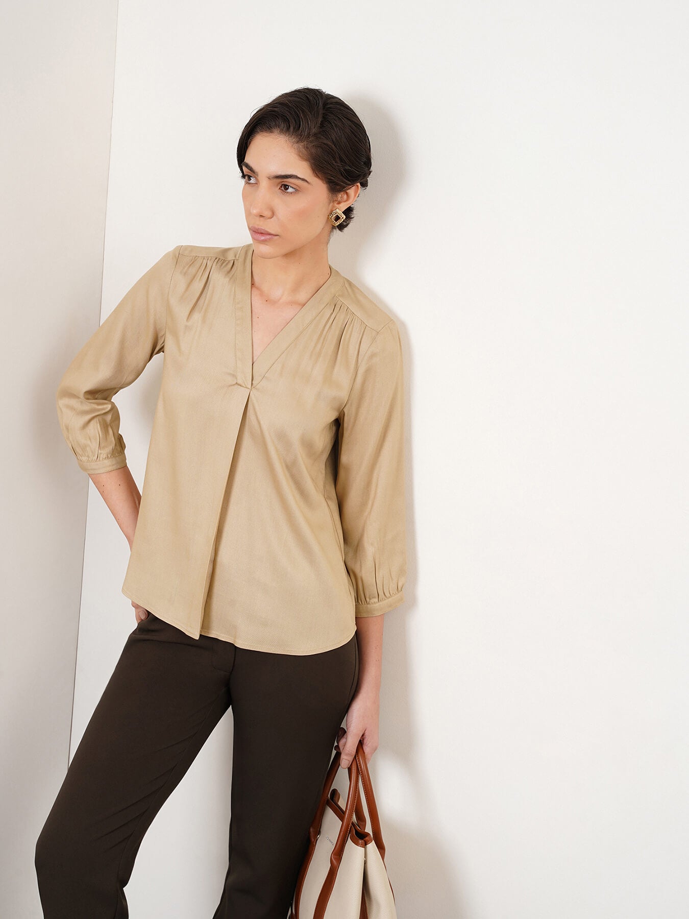 V-Neck Top - Beige