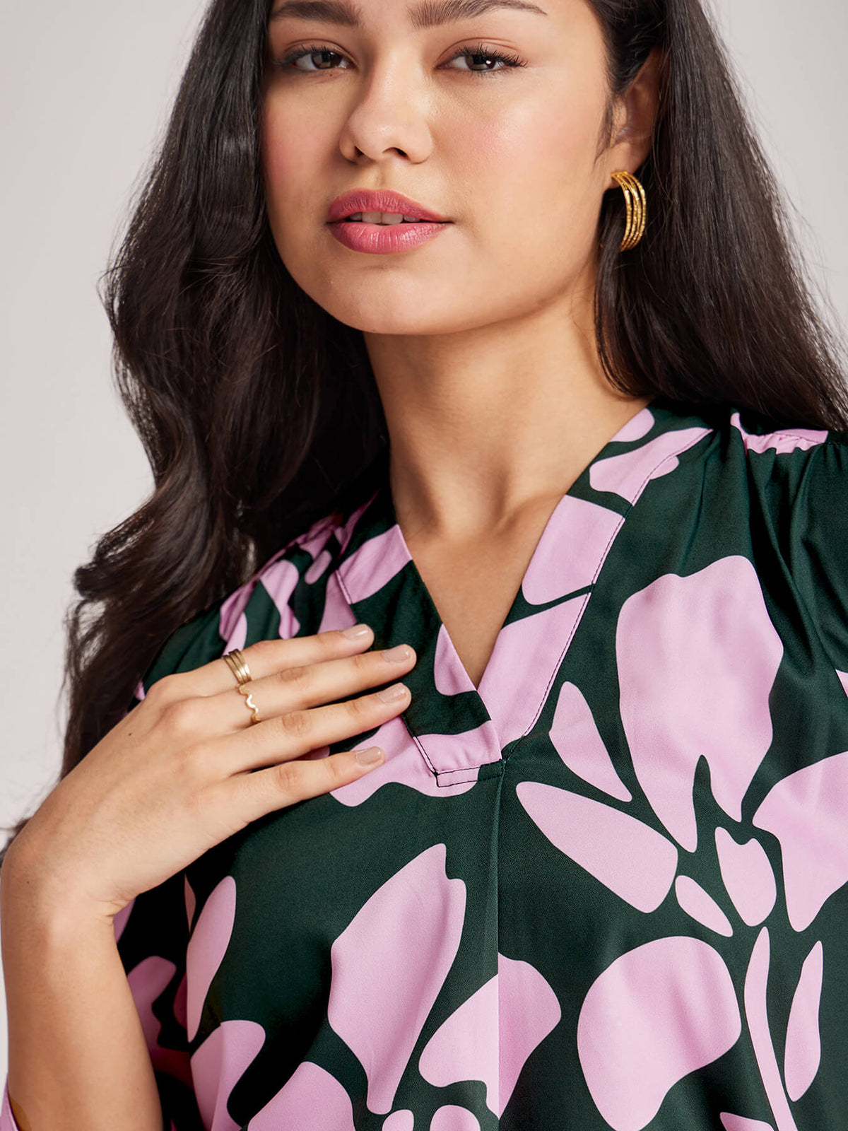 Floral Pleat Detail Top - Green And Pink