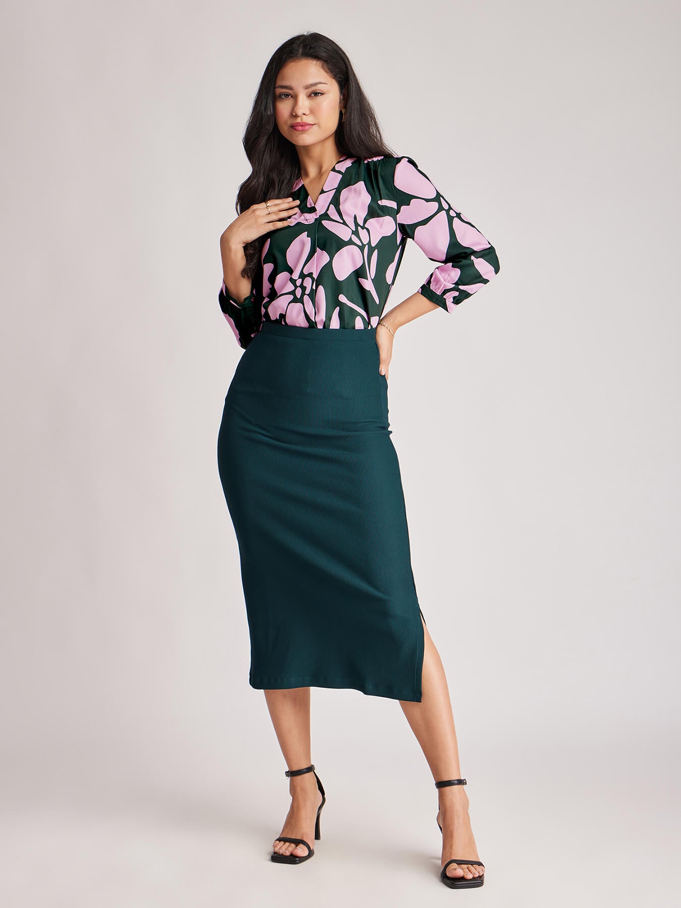 Floral Pleat Detail Top - Green And Pink