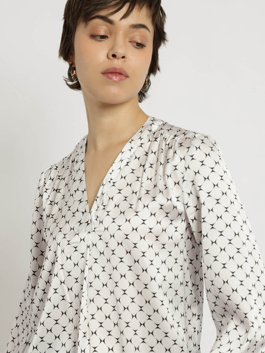 Satin Front-Pleat Top - Off White