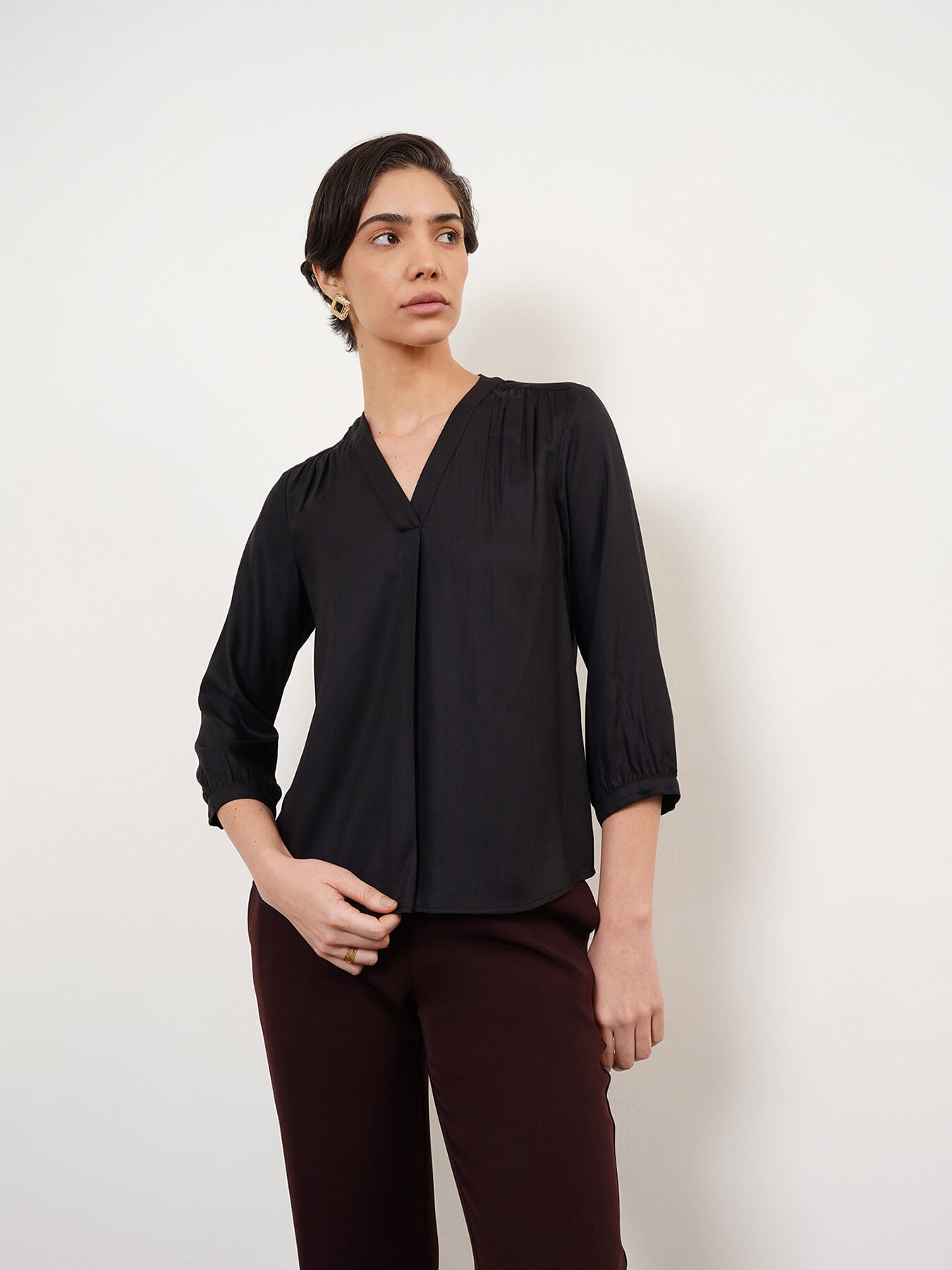 V-Neck Top - Black