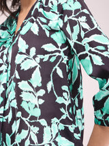 V-Neck Floral Print Top - Black And Green