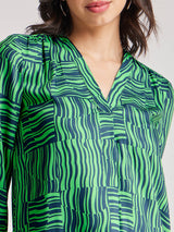 Geometric Print V Neck Top - Green And Blue