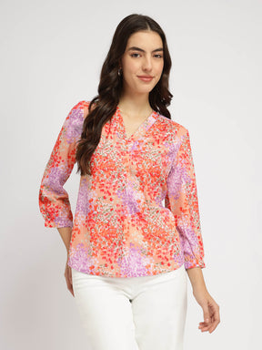 Floral Front Pleat Top - Multicolour