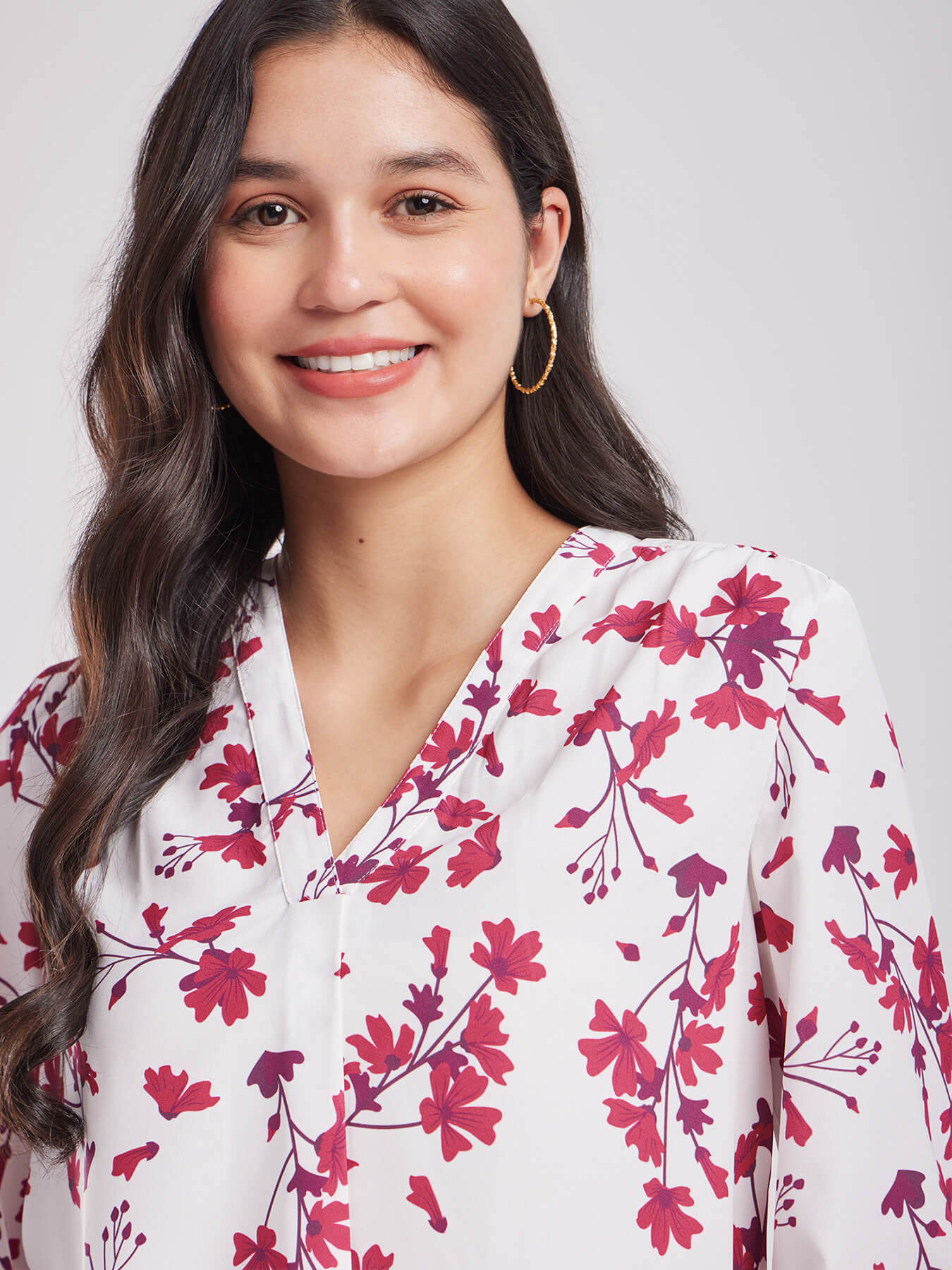 Front Pleat Top - Maroon And White