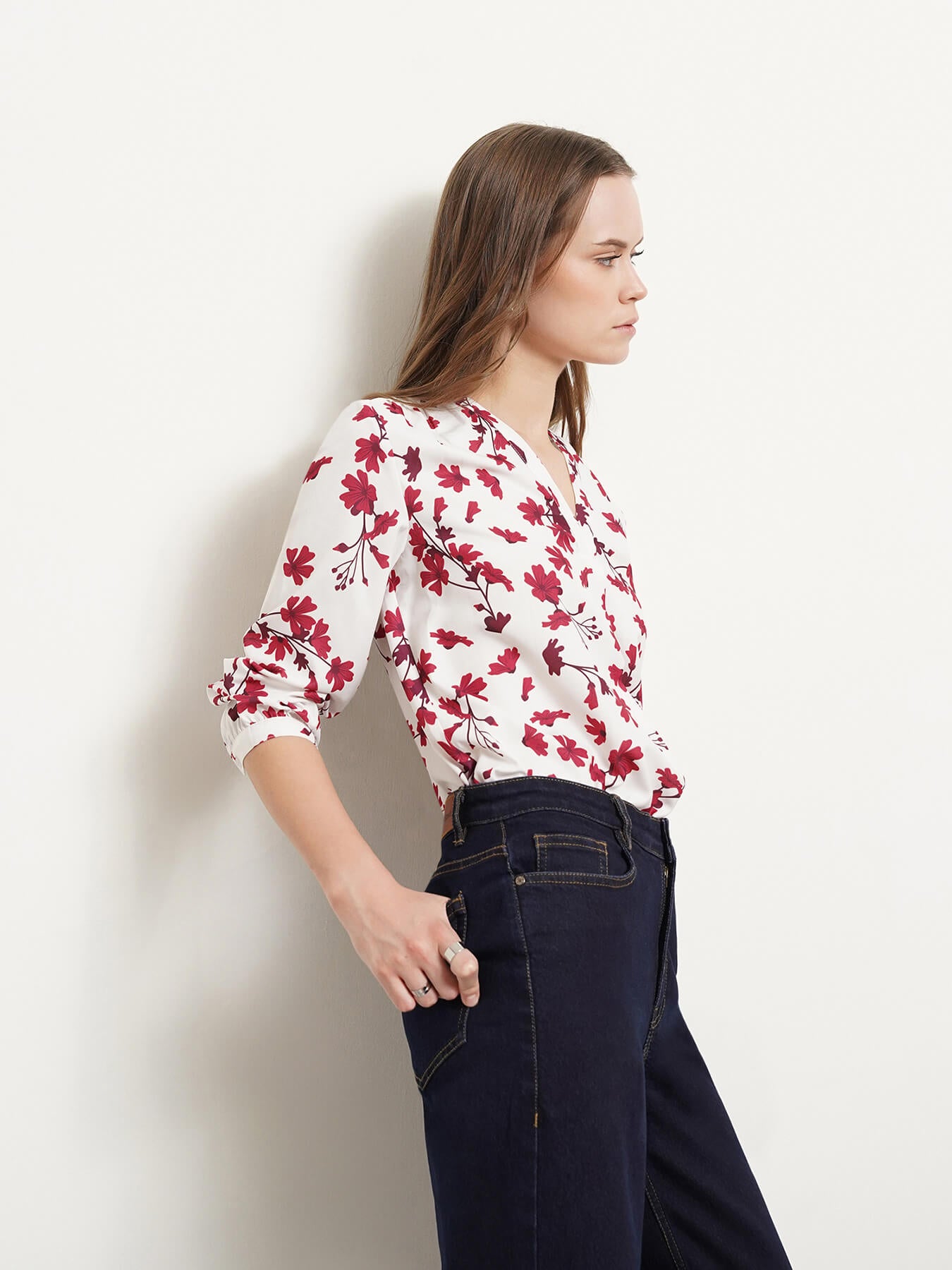 Front Pleat Top - Maroon And White