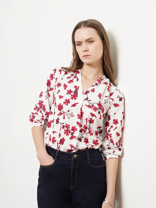 Front Pleat Top - Maroon And White