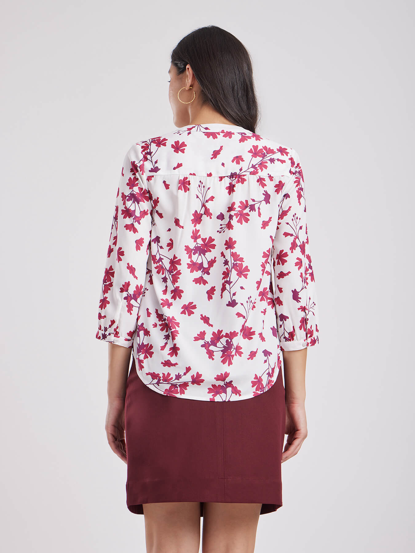 Front Pleat Top - Maroon And White