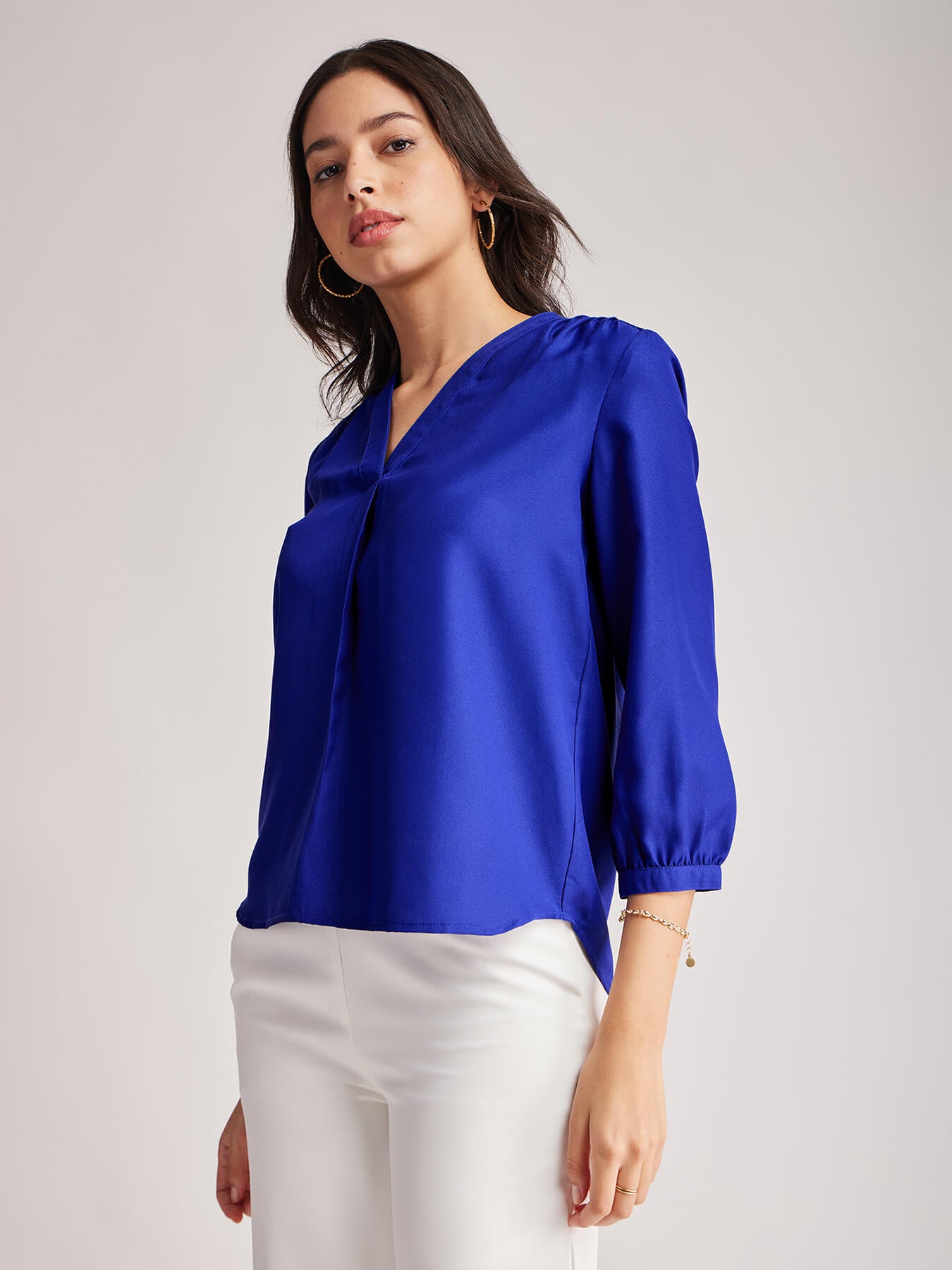 Front Pleat Detail Top - Blue