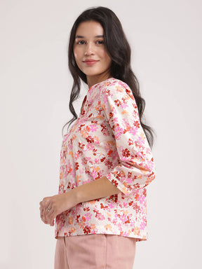 Cotton Floral Top - Off White