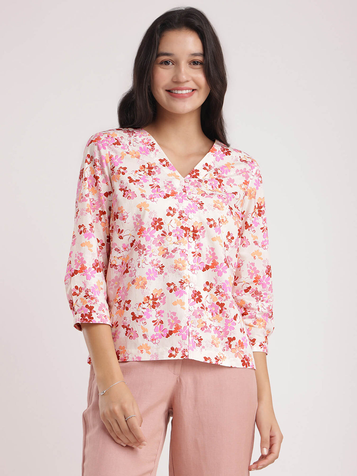 Cotton Floral Top - Off White