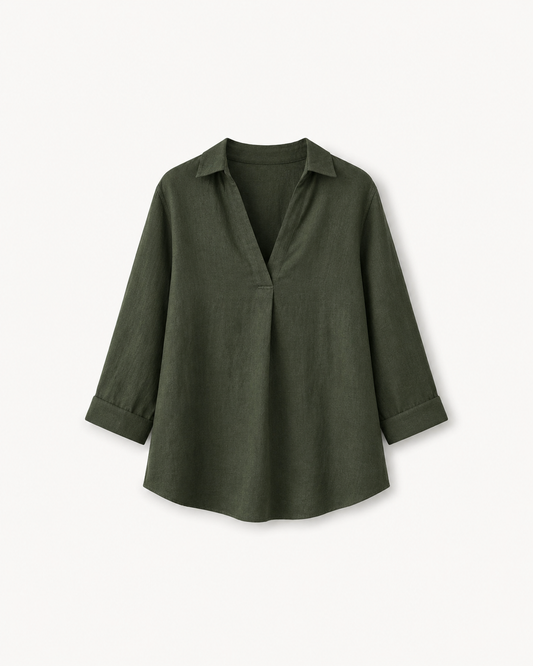 Cotton Front Pleat Detail Top - Olive