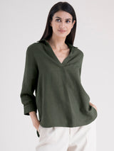 Cotton Front Pleat Detail Top - Olive