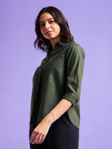 Cotton Front Pleat Detail Top - Olive