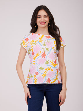 Linen Boat Neck Top - Multicolour