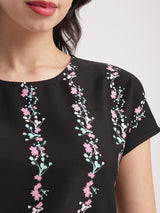 Drop Shoulder Floral Top - Black