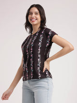 Drop Shoulder Floral Top - Black