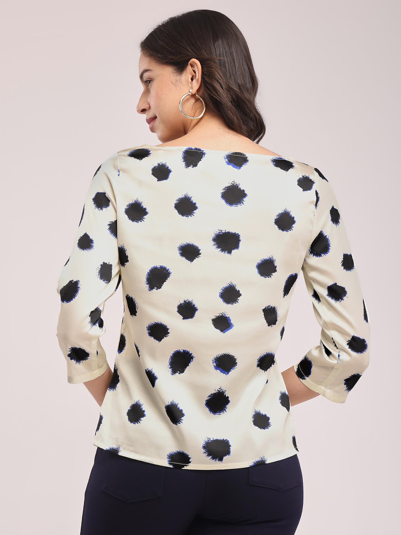 Satin Cowl Neck Top - Off-White And Black