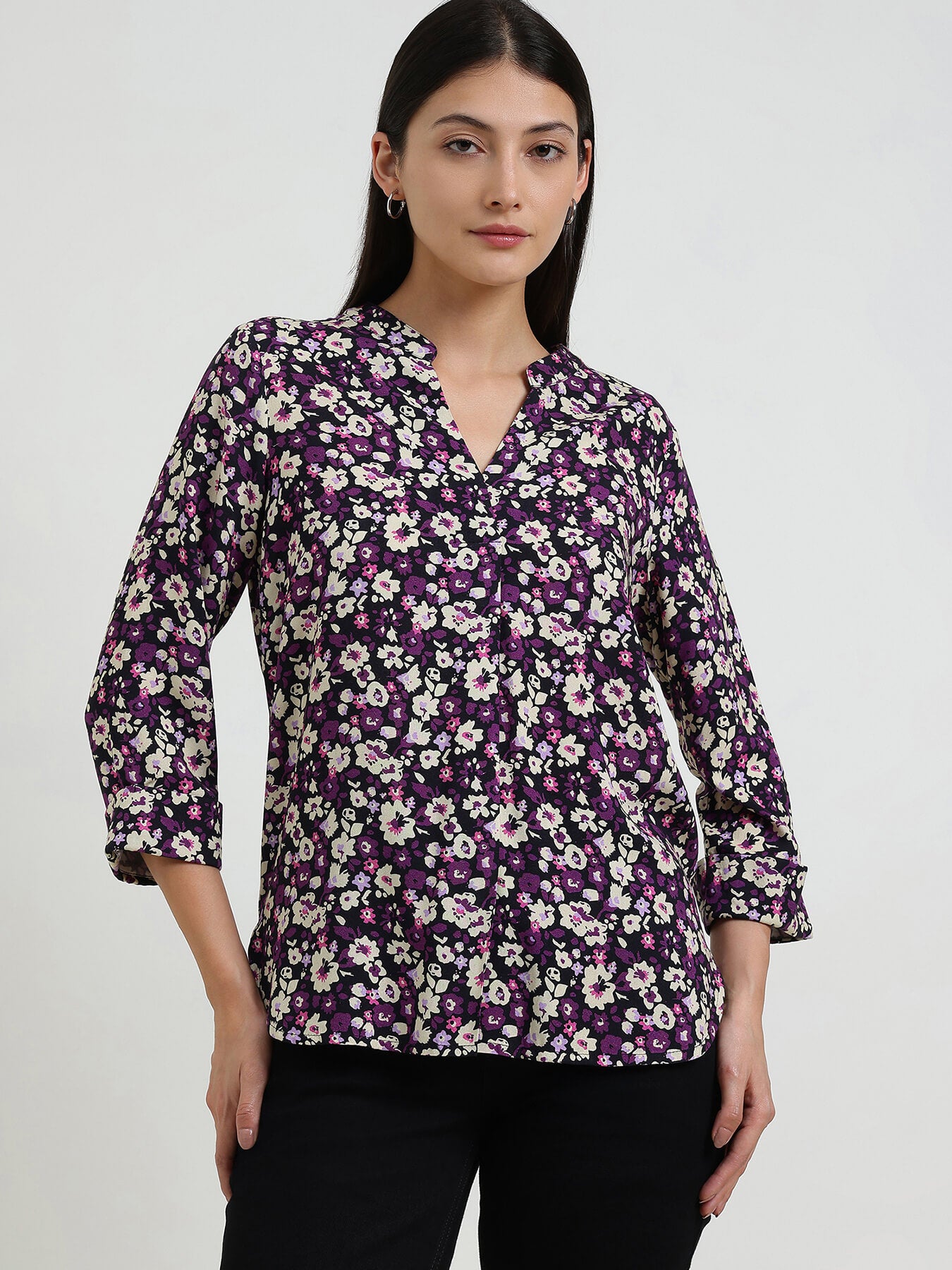 Floral V-Neck Top - Purple