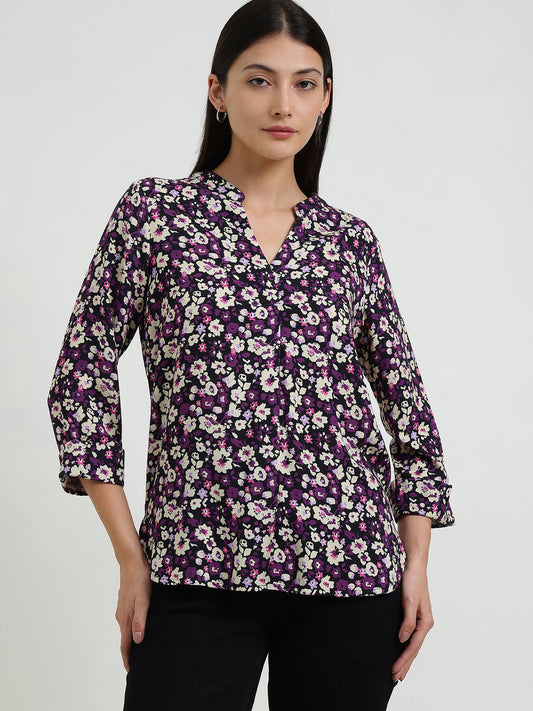 Floral V-Neck Top - Purple