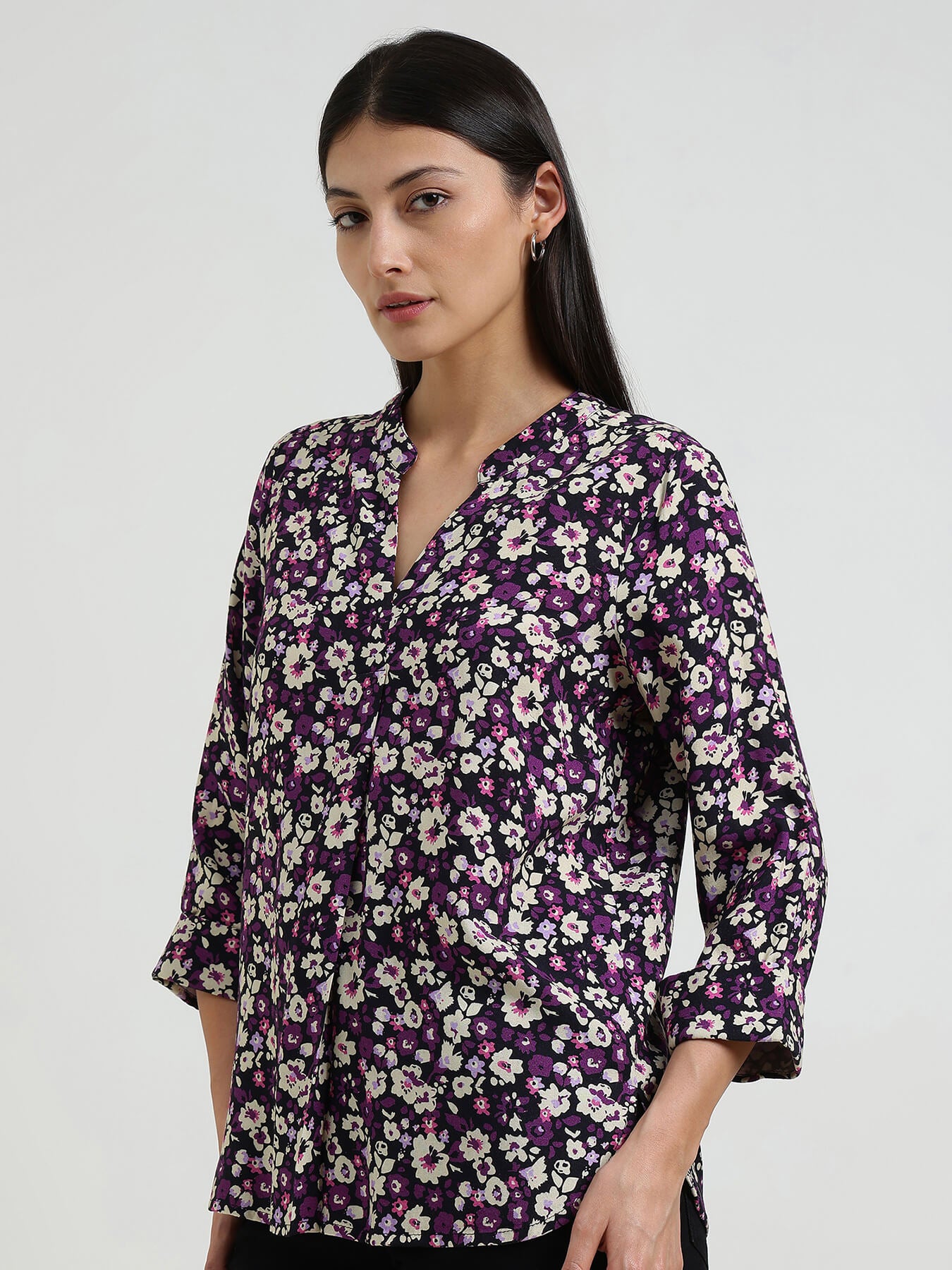 Floral V-Neck Top - Purple