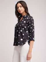 Front Pleat Polka Top - Black