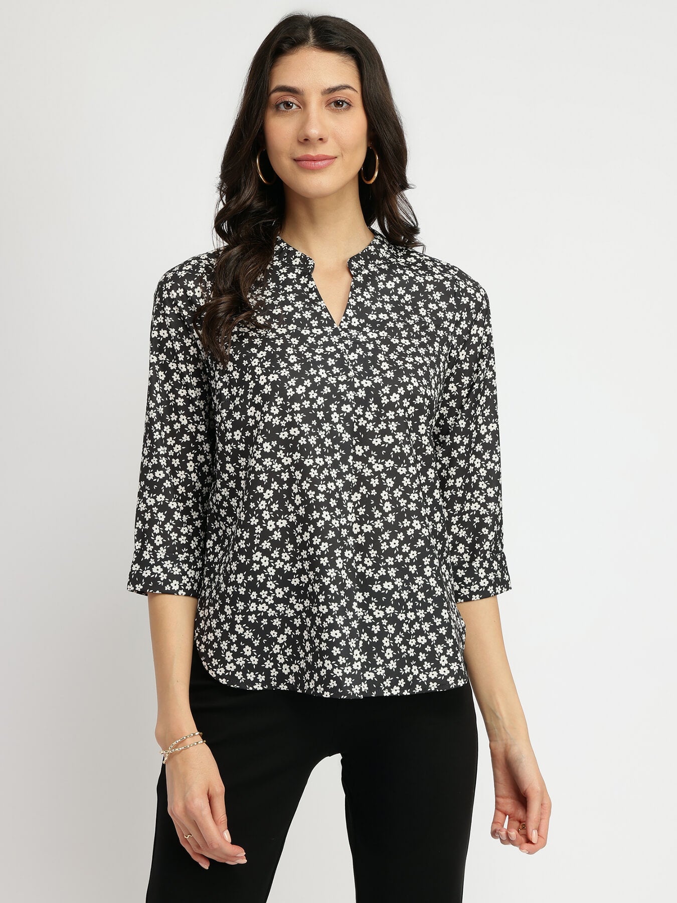Satin Front Pleat Top - Black