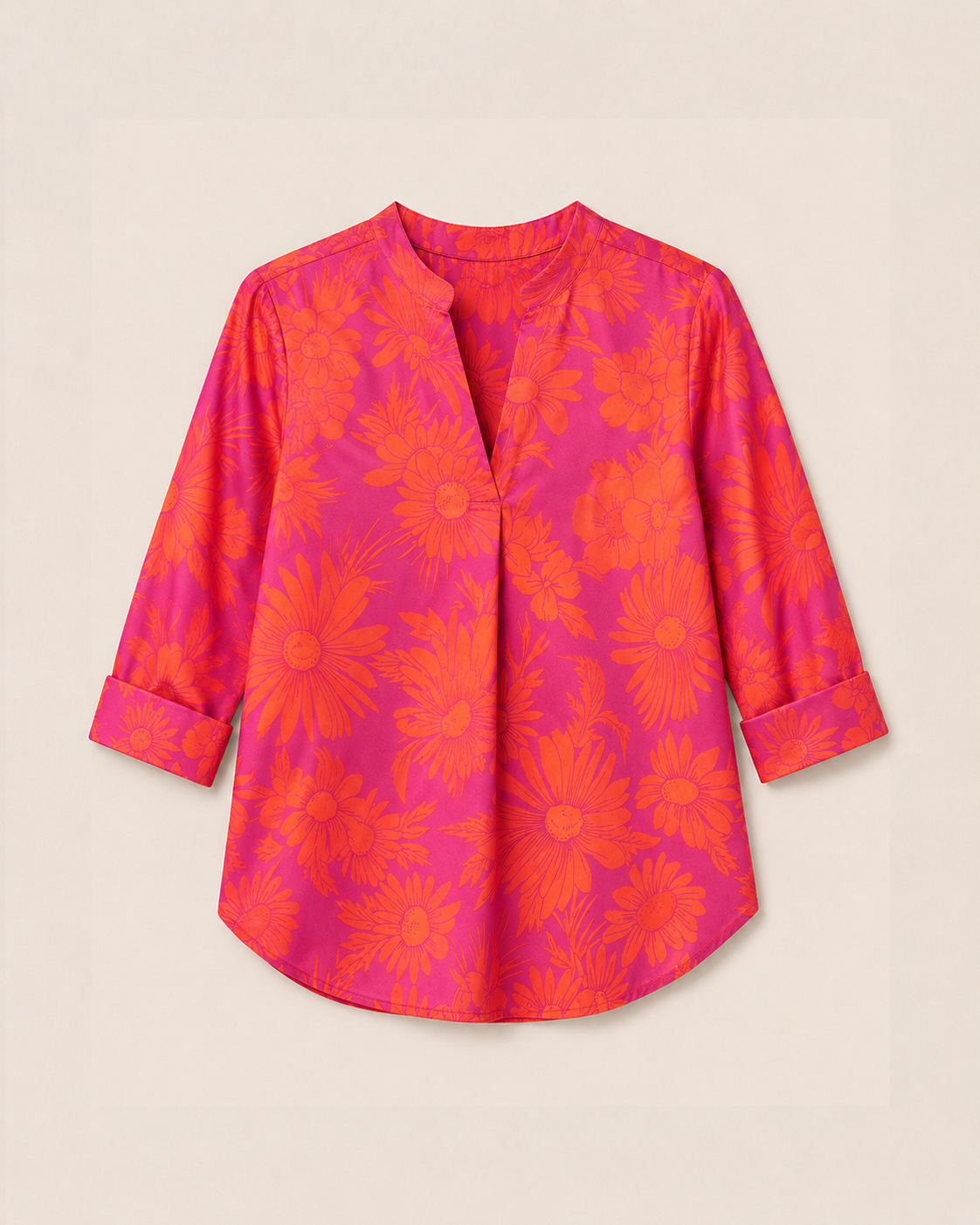 Floral Pleat Detail Top - Fuchsia And Orange