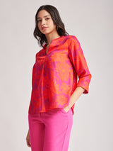 Floral Pleat Detail Top - Fuchsia And Orange