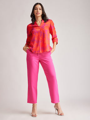 Floral Pleat Detail Top - Fuchsia And Orange