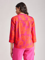 Floral Pleat Detail Top - Fuchsia And Orange