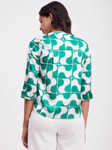 Satin Geometric Print Top - Green And White