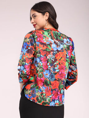 Satin Floral Print Top - Multicolour