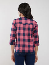 Cotton Checkered Top - Pink And Navy