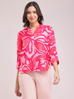 Abstract Print Top - Pink