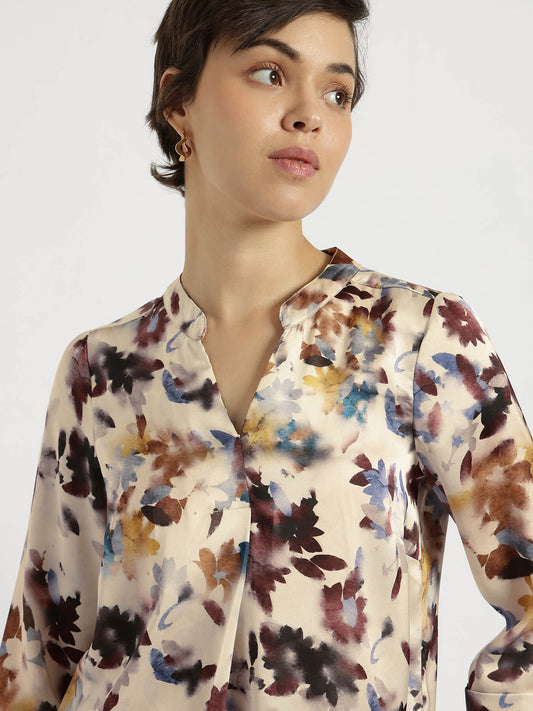 Satin Floral Top - White