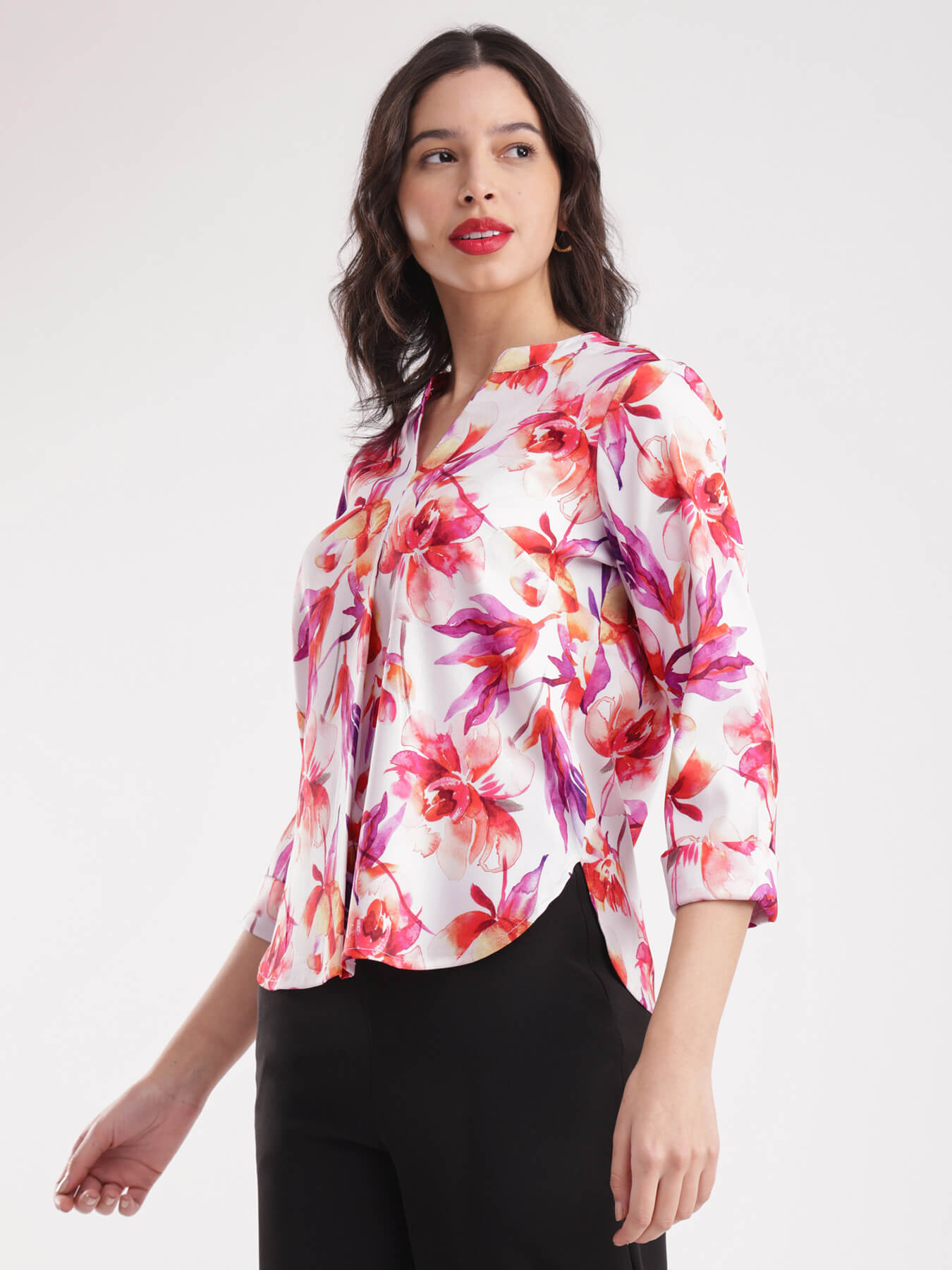 Watercolour Floral Pleated Top - Multicolour