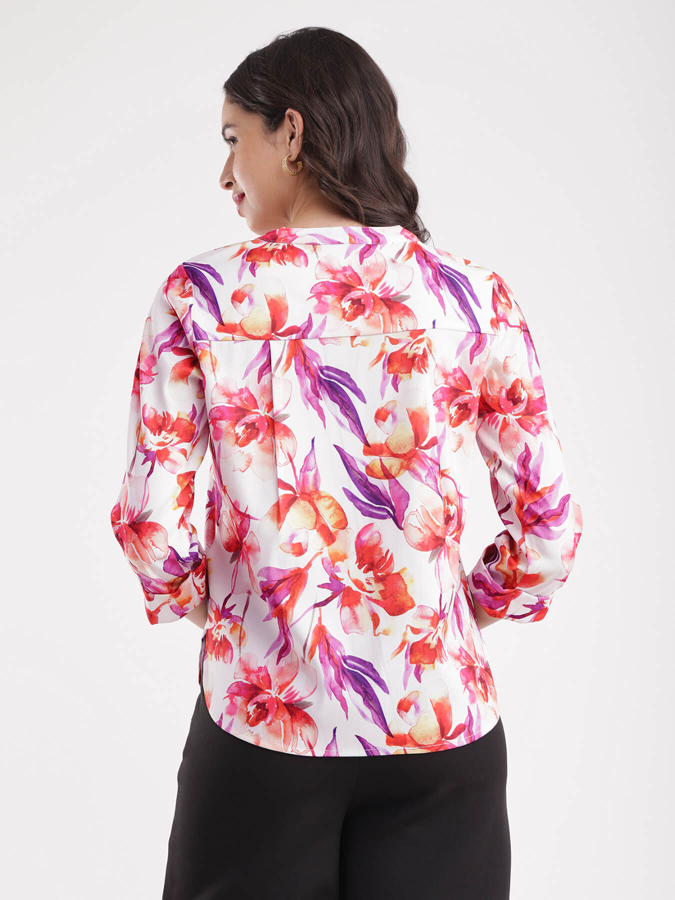 Watercolour Floral Pleated Top - Multicolour